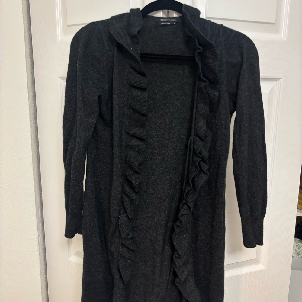 BCBGMaxAzria Dark Gray Ruffled Cardigan